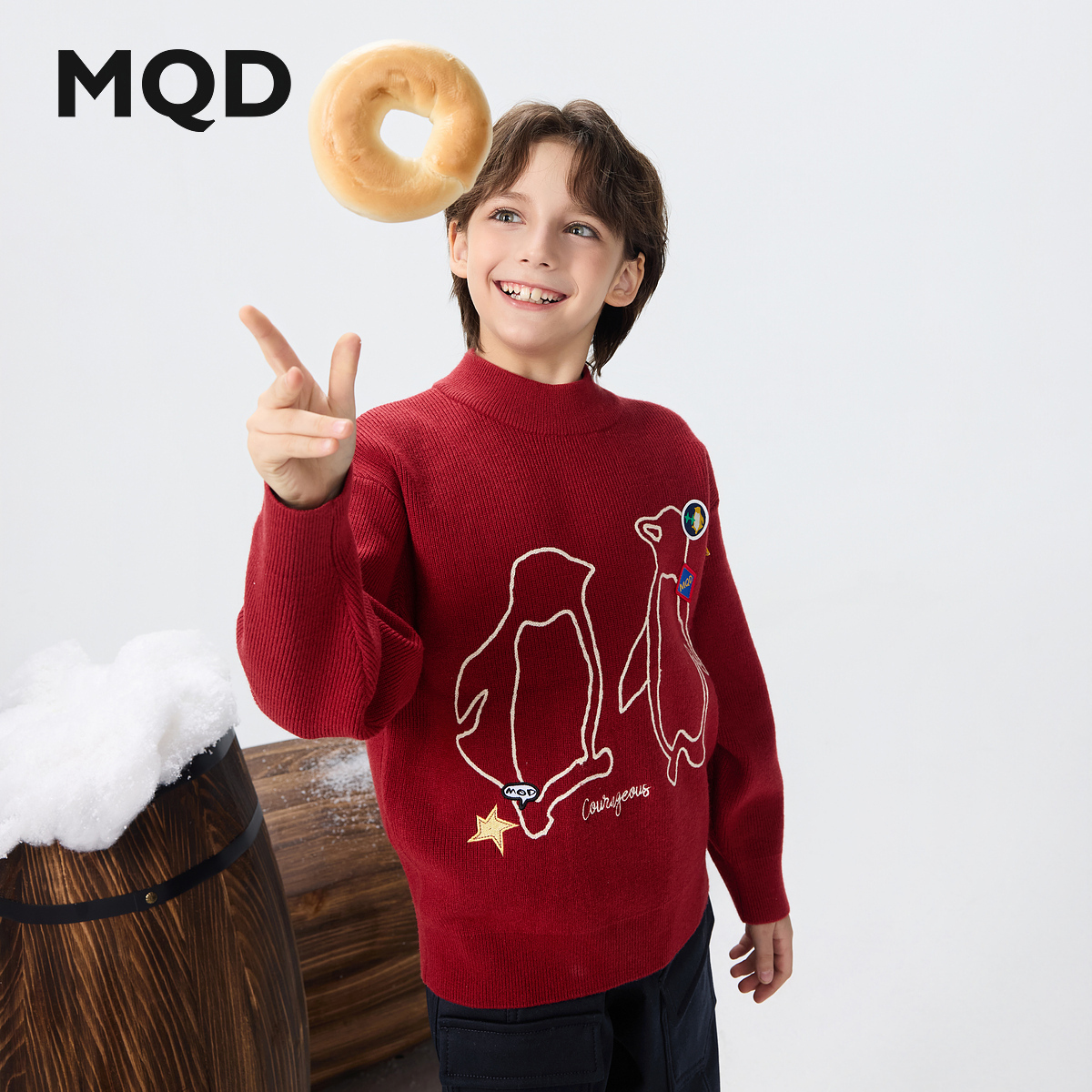 【艺术系列】MQD男童25冬新款学院女童字母半高领毛衣9654W0759