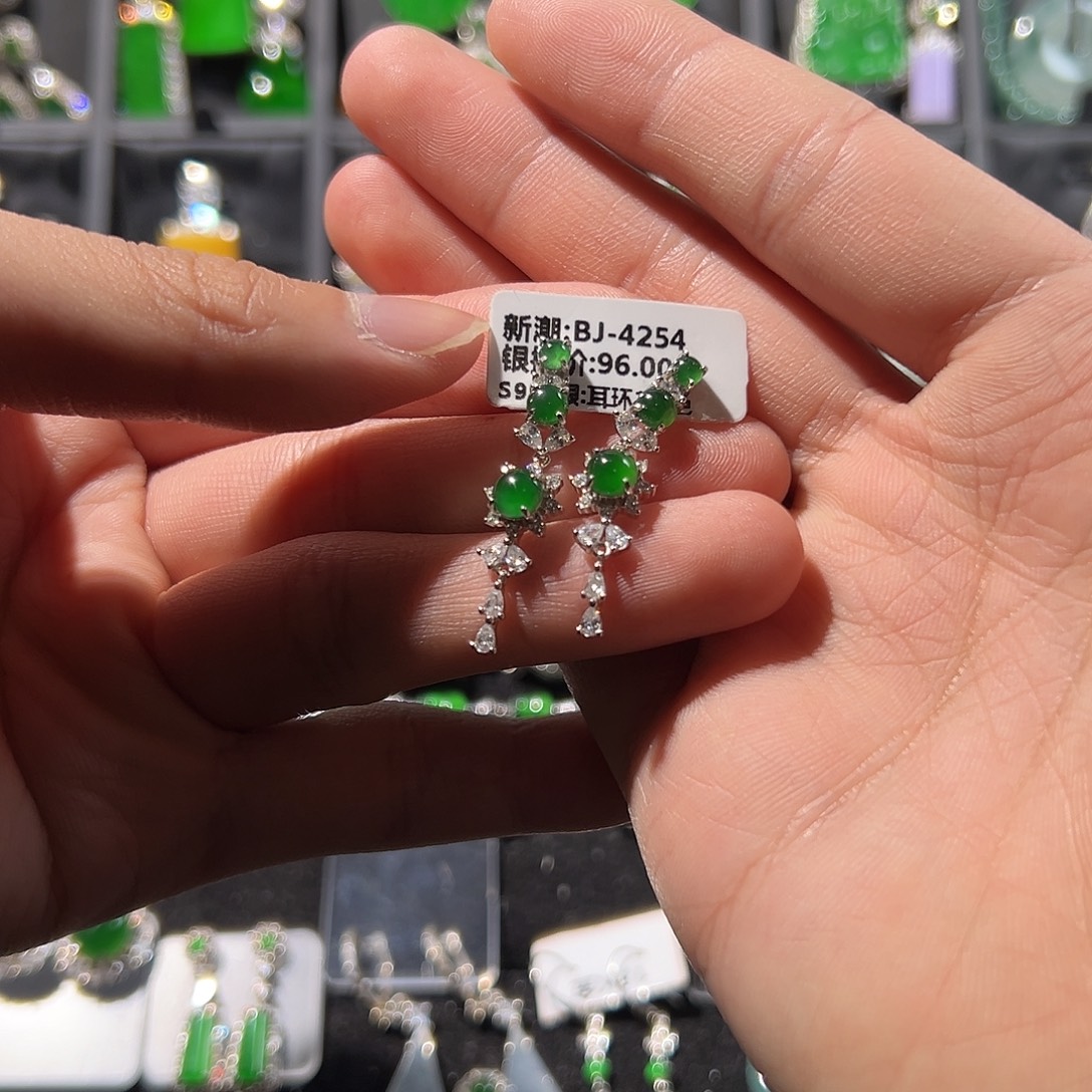 翡翠银S925镶嵌耳饰