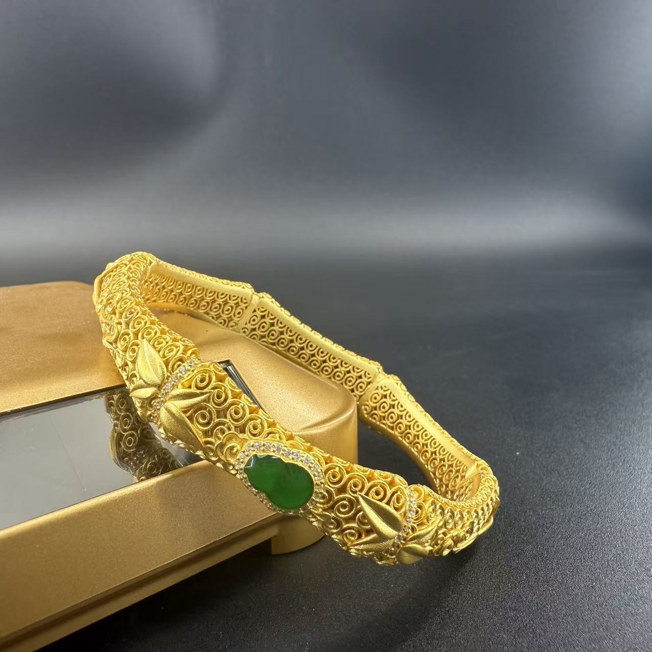 足银珐琅手镯 足银999.9宫廷风贵妃珐琅镶嵌手镯