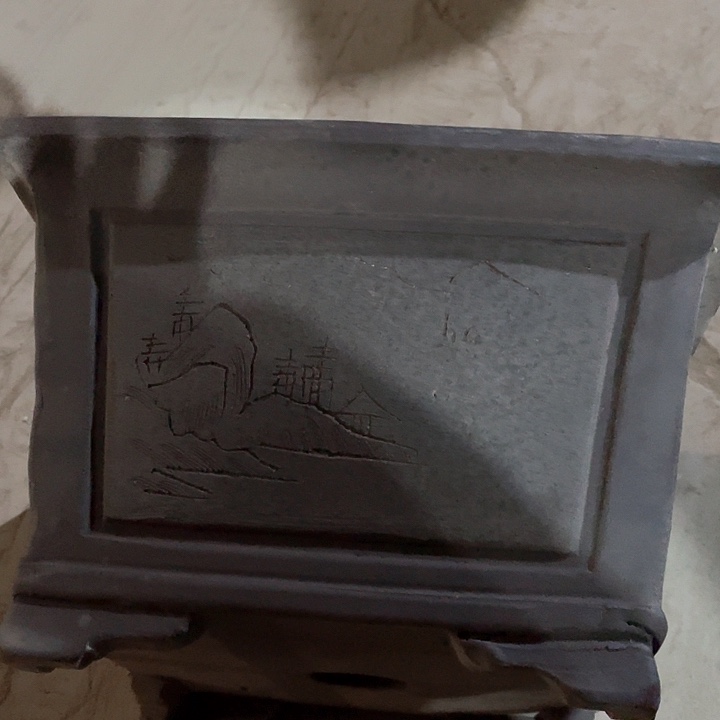 紫砂33灰四方花盆华哦