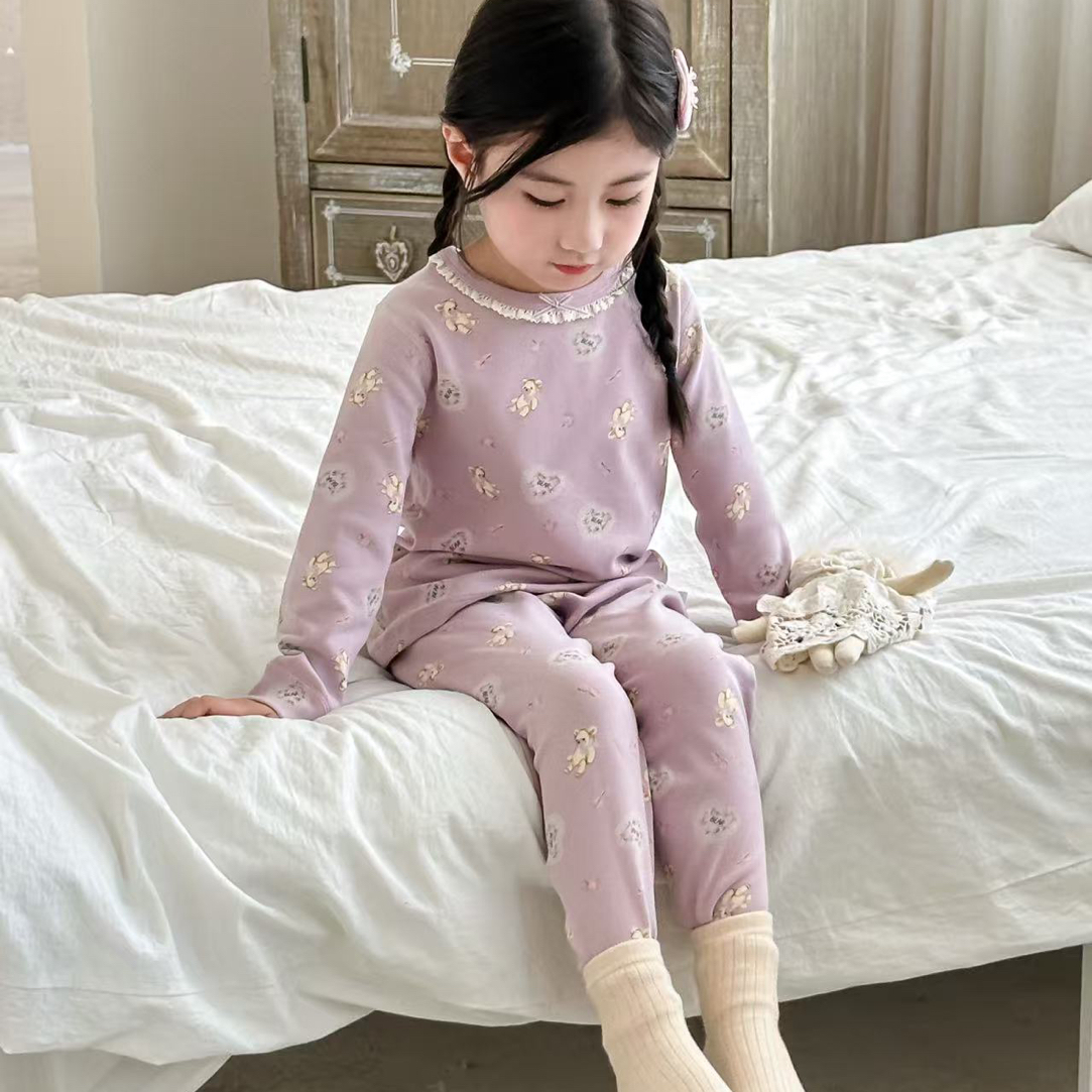 〈280克中厚〉纯棉拉架秋冬新款萌动自由舒弹秋衣秋裤套装男女童A类