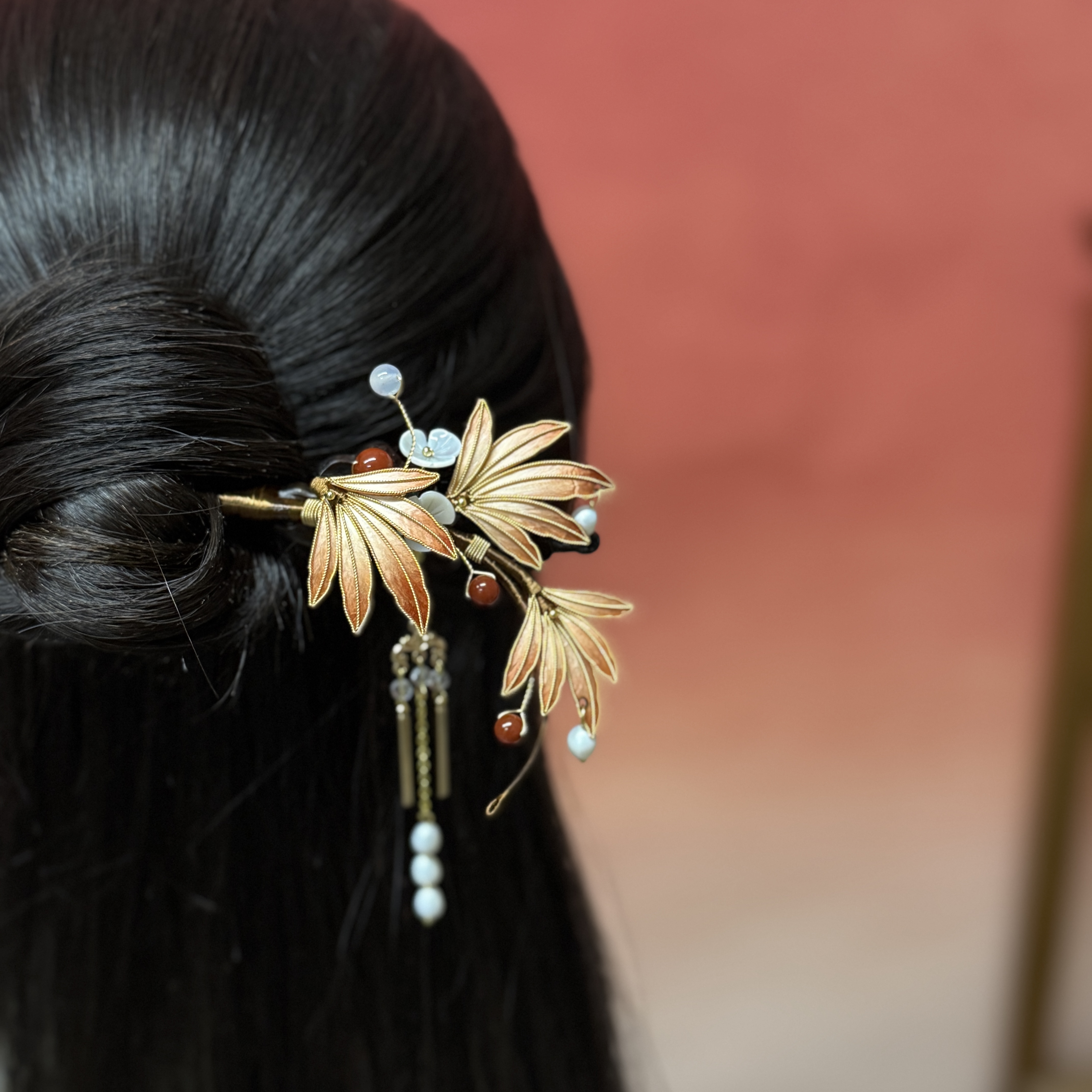 【枫林晚照】非遗桑蚕丝绒花枫叶俏皮秋冬国风手工摆件家具