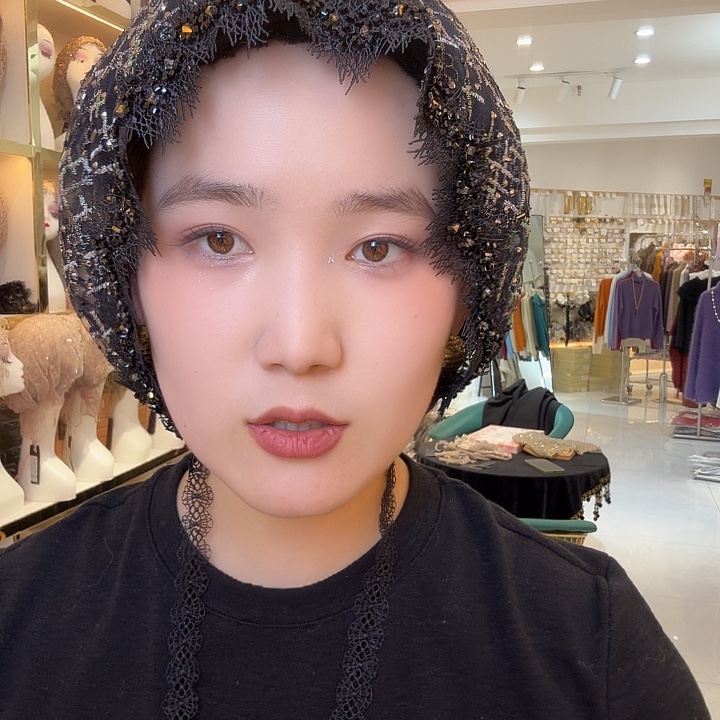 纯棉黑色睫毛款丝带帽298