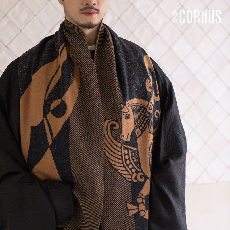 茱萸CORNUS 银标系列 春风翼马纹羊毛围巾 双面披肩汉服日常配饰