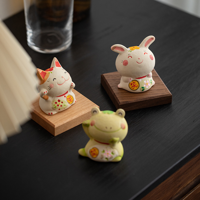 同合日本进口手作笑颜装饰品猫咪夫妻摆件日式复古桌面可爱装饰