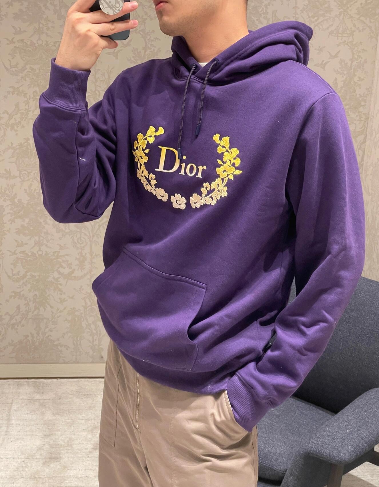 未使用 DIOR/迪奥 迪奥男士黄色logo紫色色连帽卫衣144592