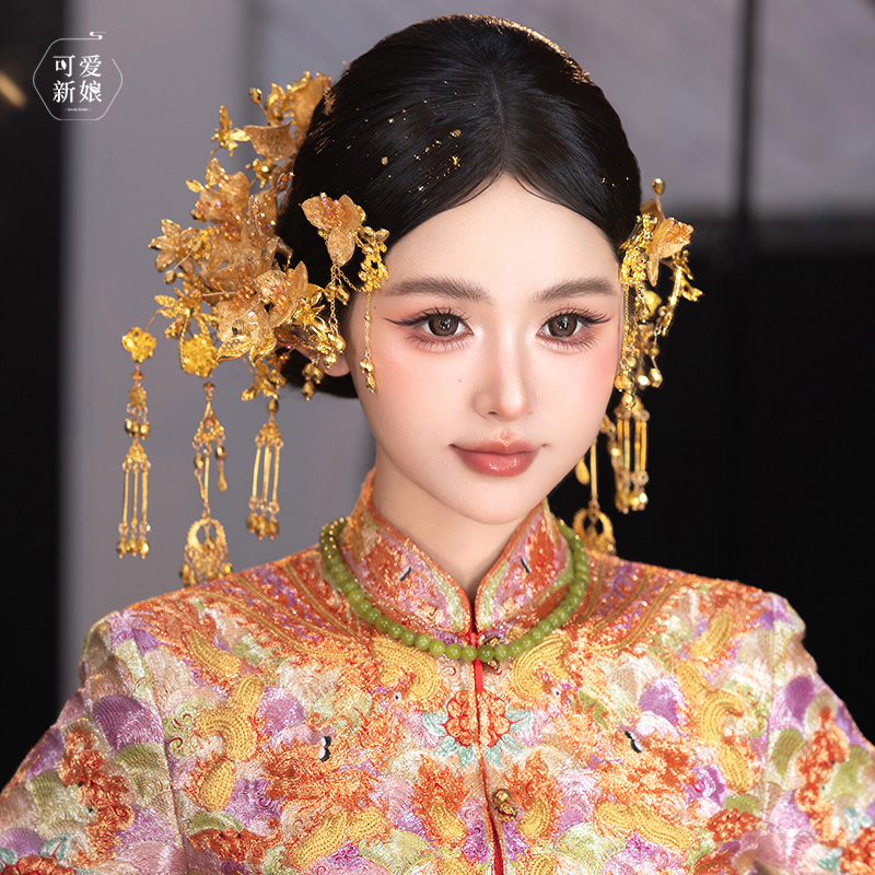 合金婚庆饰品 龙凤褂新娘头饰中式金色奢华大气结婚秀禾发饰1492