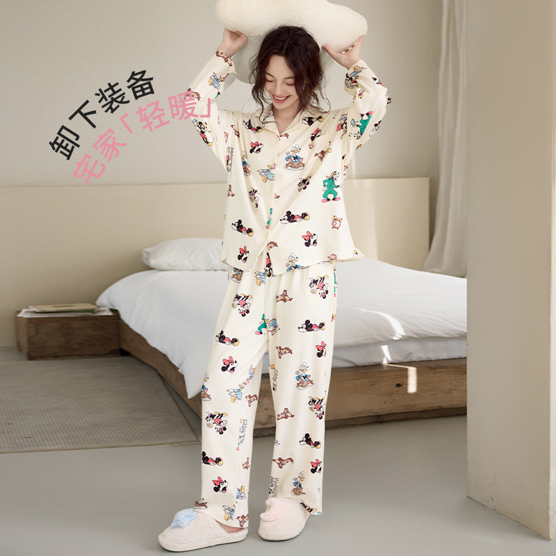 Disney/迪士尼秋冬换季新品米奇情侣同款长袖保暖睡衣家居服套装