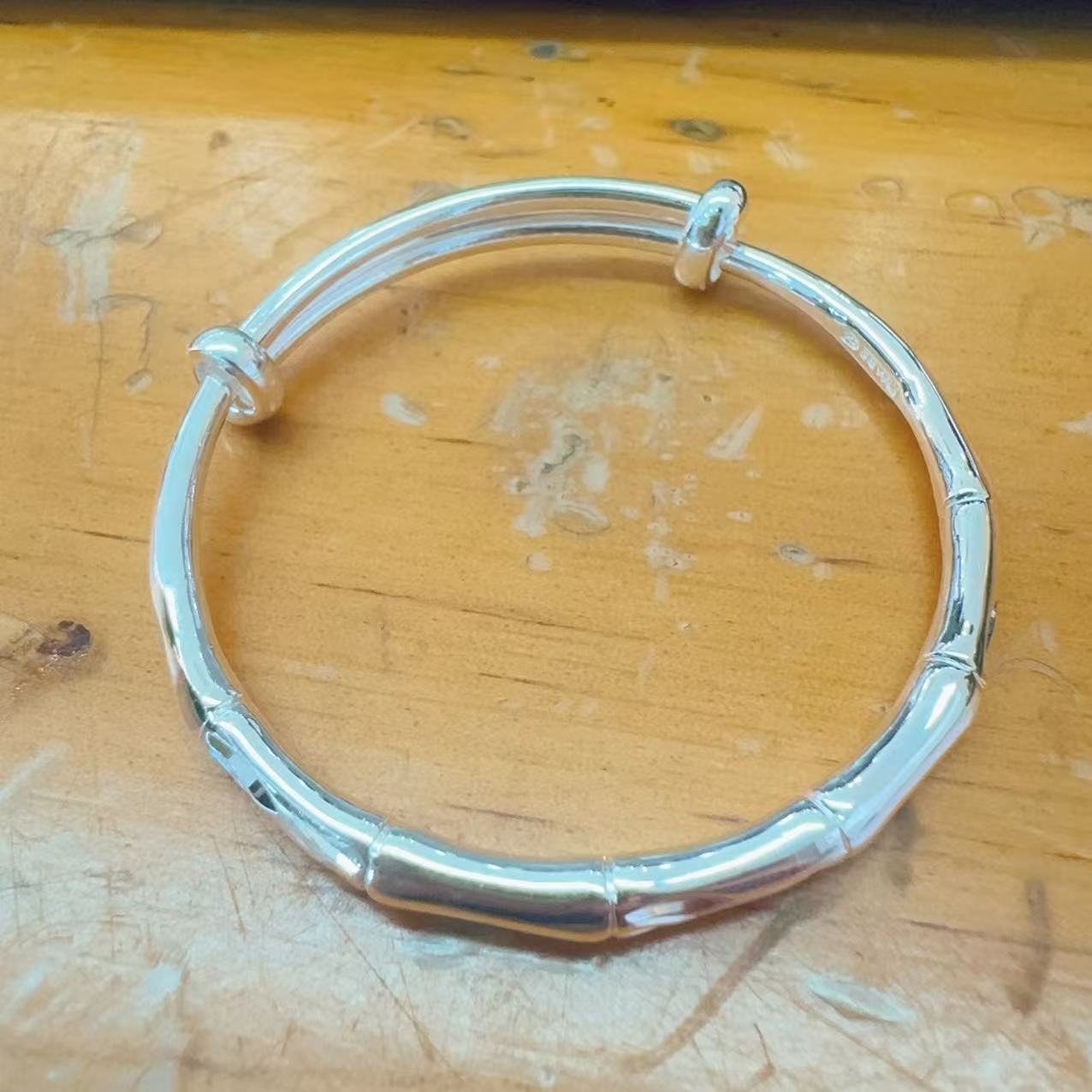 足银手镯 足银竹节宝宝推拉手镯