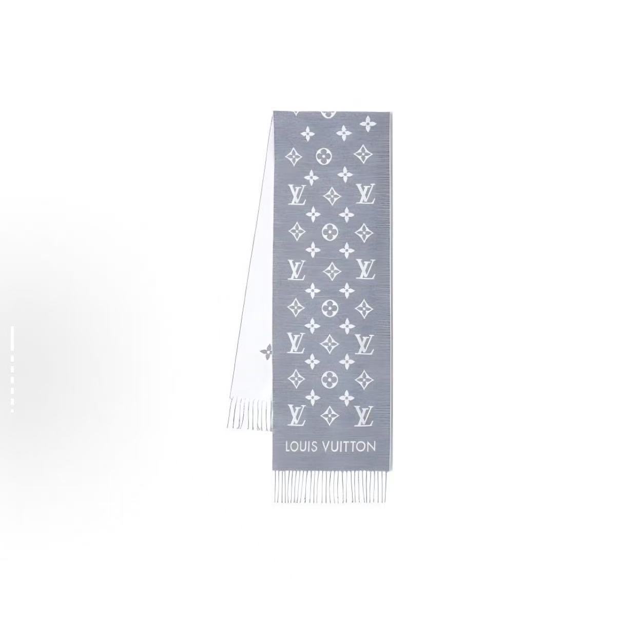未使用 LouisVuitton/路易威登 印花字母LOGO羊毛绒线围巾  灰色