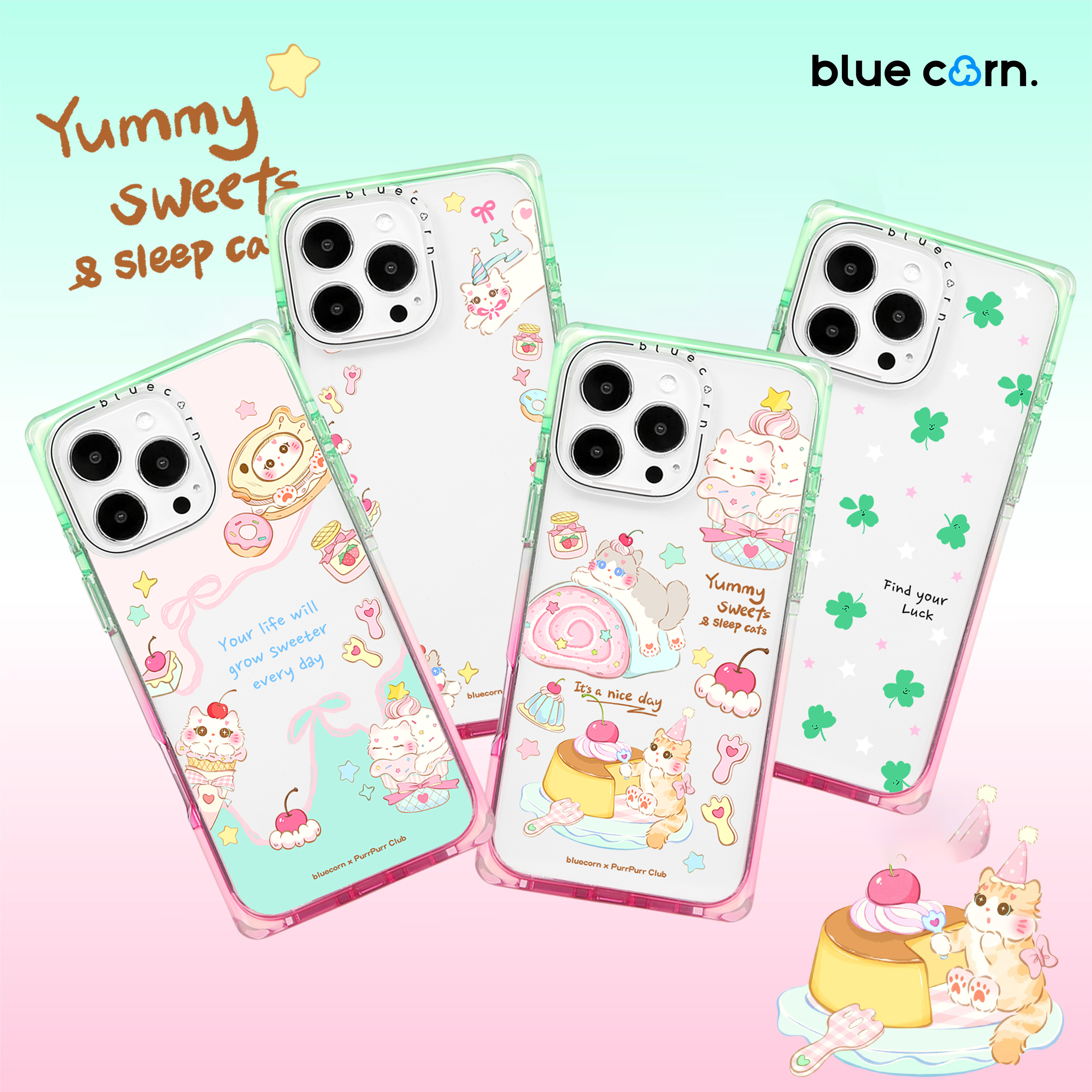 Bluecorn桃汽薄荷pipi 粉绿奶方渐变适用iPhone16/15ProMax手机壳
