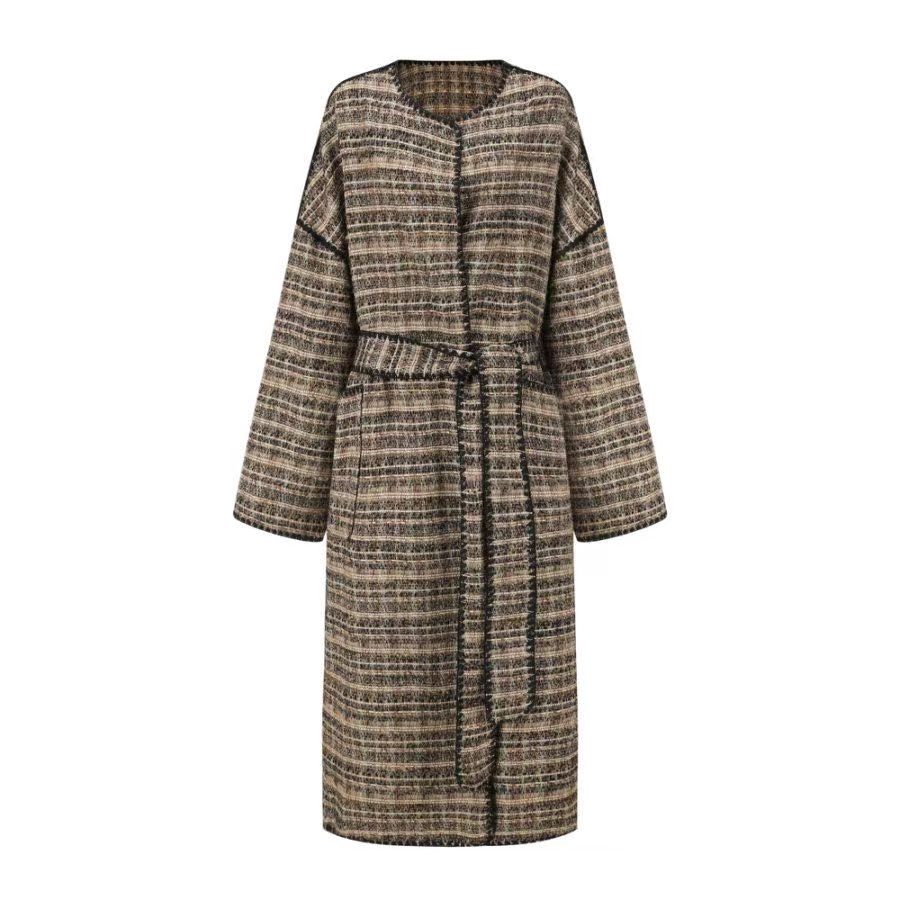 INTO THE EAST 绿棕混织系带大衣