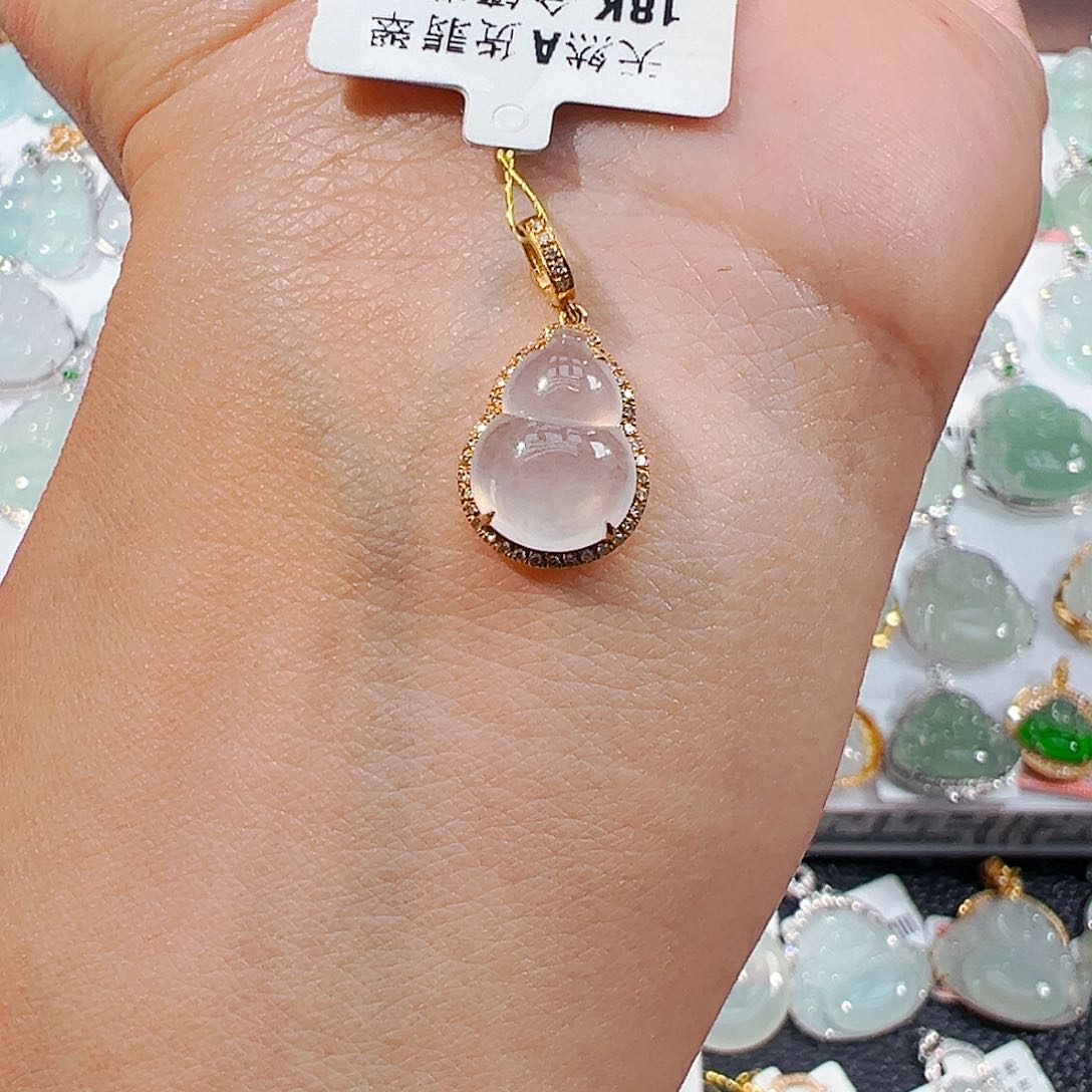 吊坠(不含链)18K金镶嵌翡翠葫芦