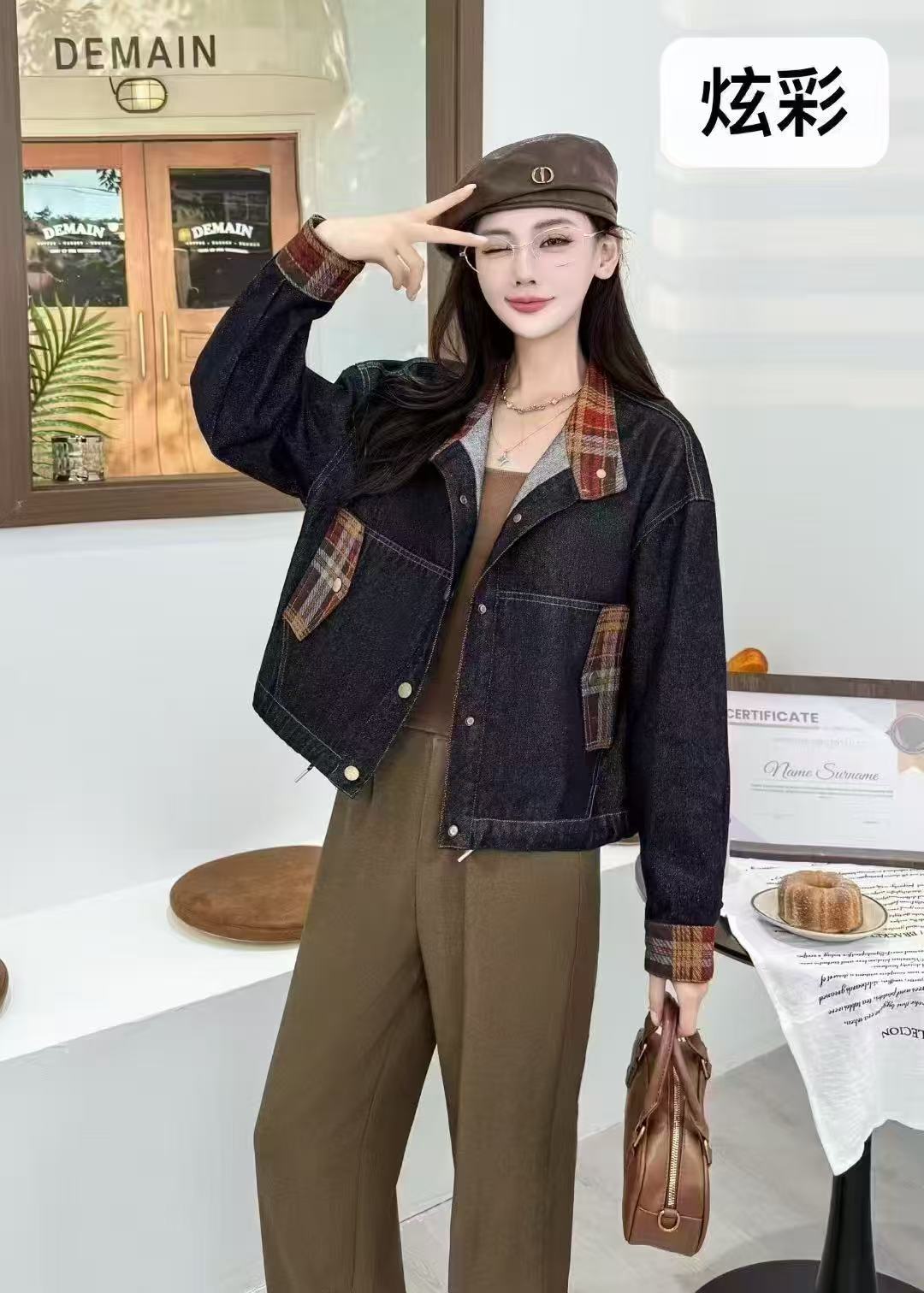 拼接秋季常规图片色女短外套上衣牛仔复古