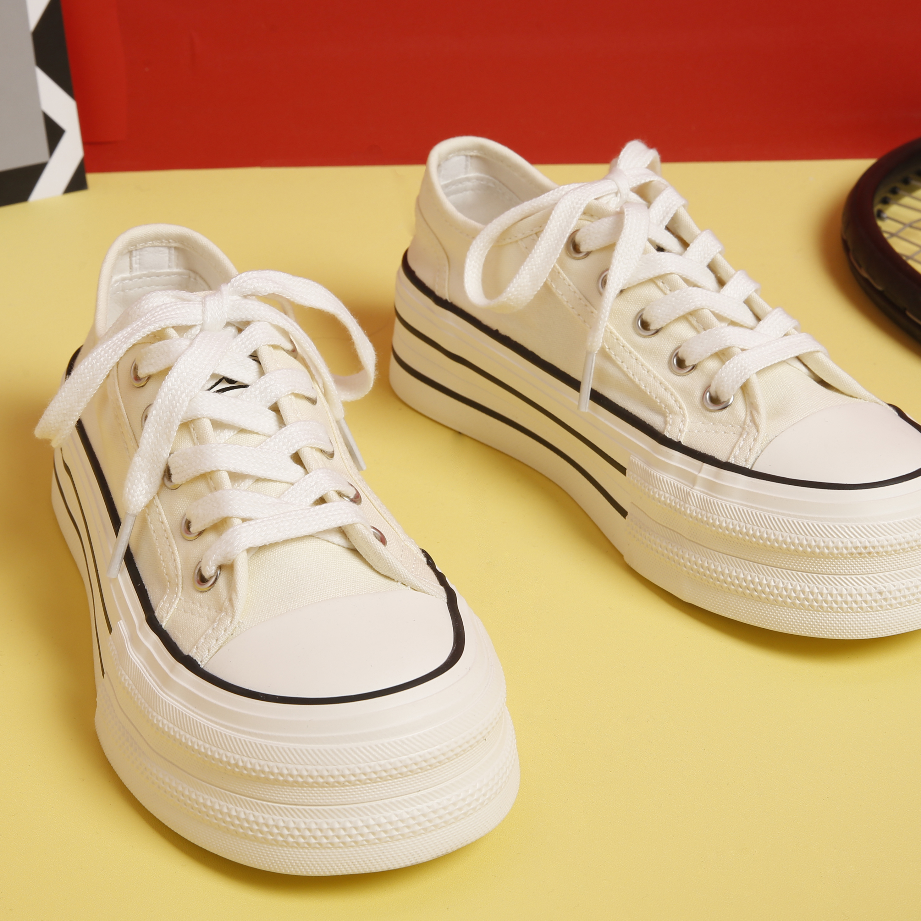 韩版时尚秋季厚底百搭低帮帆布小白鞋学生休闲板鞋