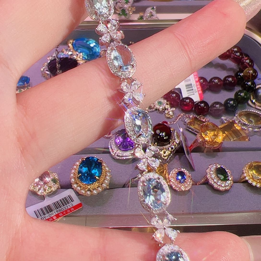 海蓝宝石手链银S925镶嵌