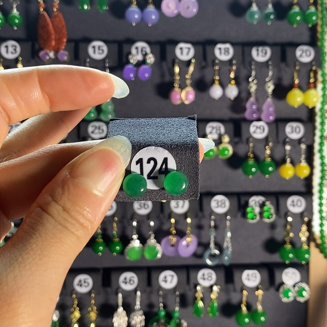 银S925镶嵌翡翠耳饰124