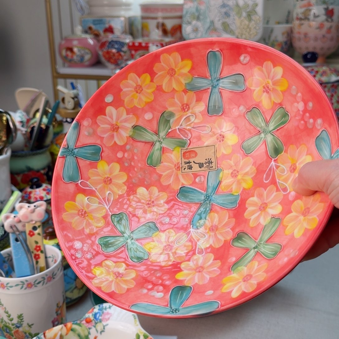 陶瓷9.5英尺粉色斗笠碗一只看图