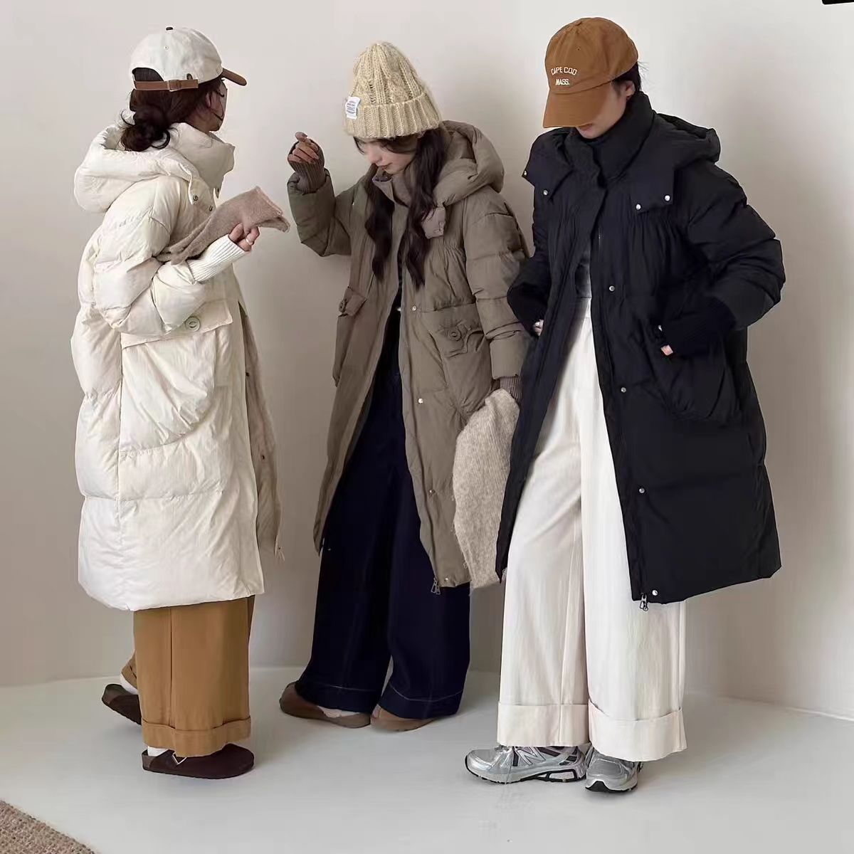 【现货+运费险】女连帽长款纯色厚款女装韩版百搭螺纹袖情侣羽绒服