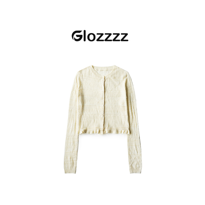 【Glozzzz】白色记忆 法式海岛钩花系扣针织开衫防晒镂空880809-2