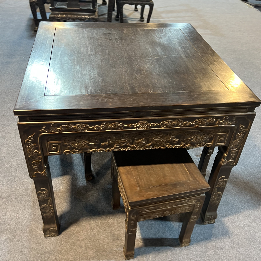 住宅家具抢购链接黑胡桃色带抽屉实木四方餐桌家用