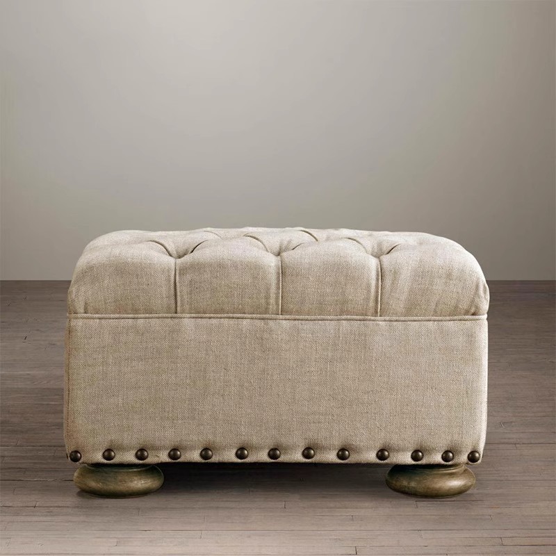 美式沙发凳子正方形服装店欧式换鞋凳实木布艺脚凳家具可定制