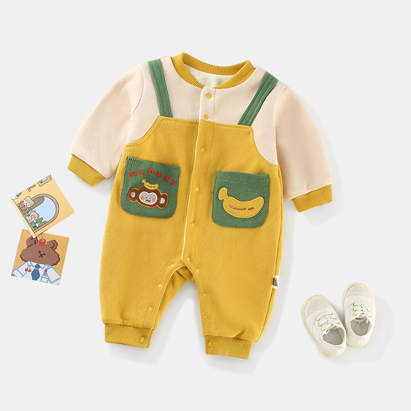 1半岛BABY爬服连体衣加绒婴儿秋冬季假两件婴儿哈衣