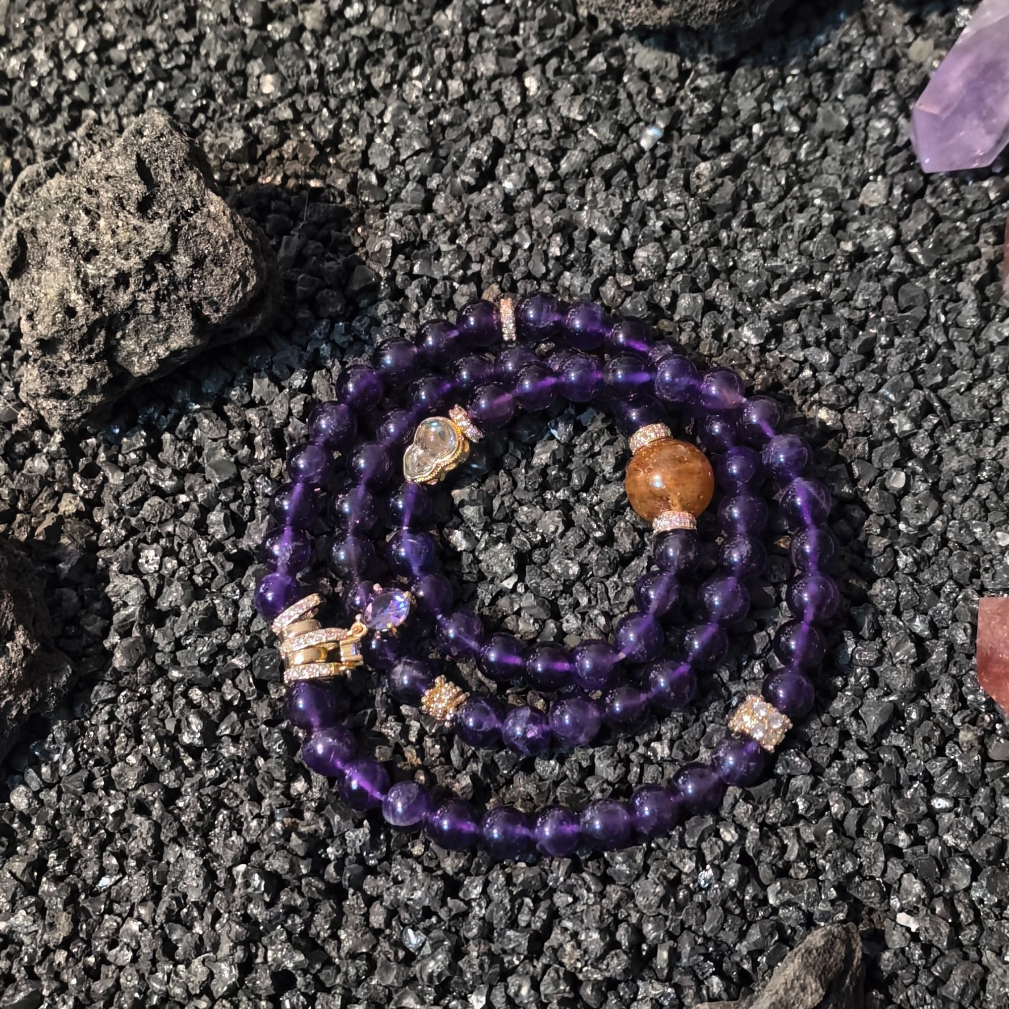 【碎金紫】紫水晶&白水晶 多圈手串 6.5mm