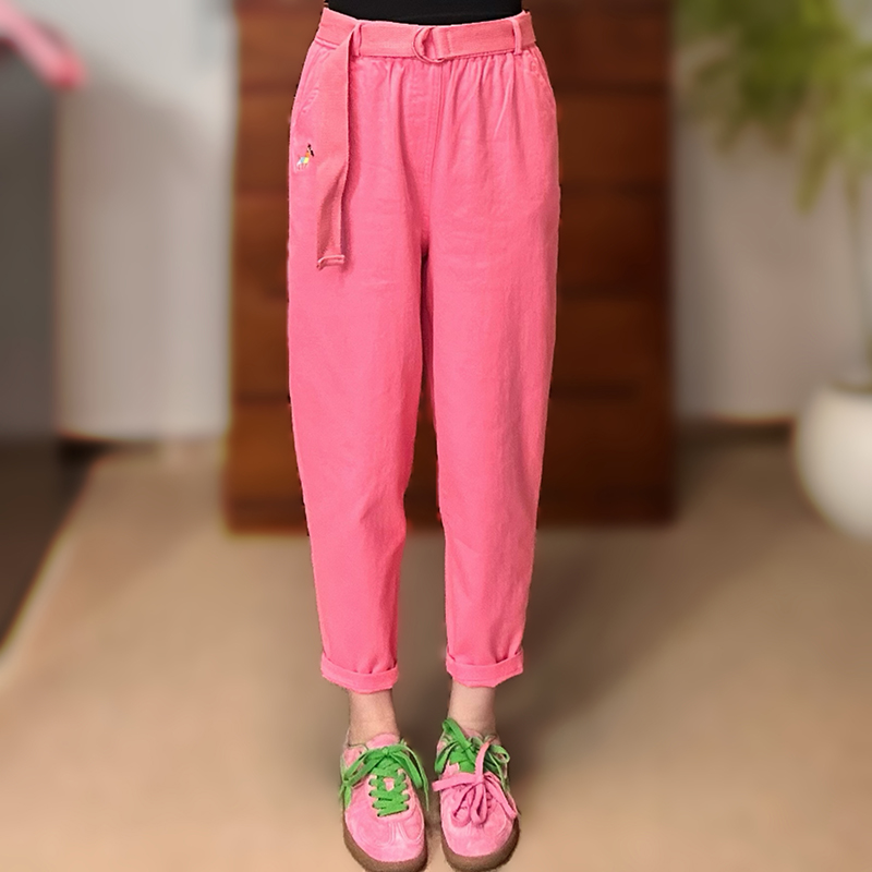 春季新款时尚韩版彩色休闲裤女士显瘦百搭锥形弹力九分裤舒适简约