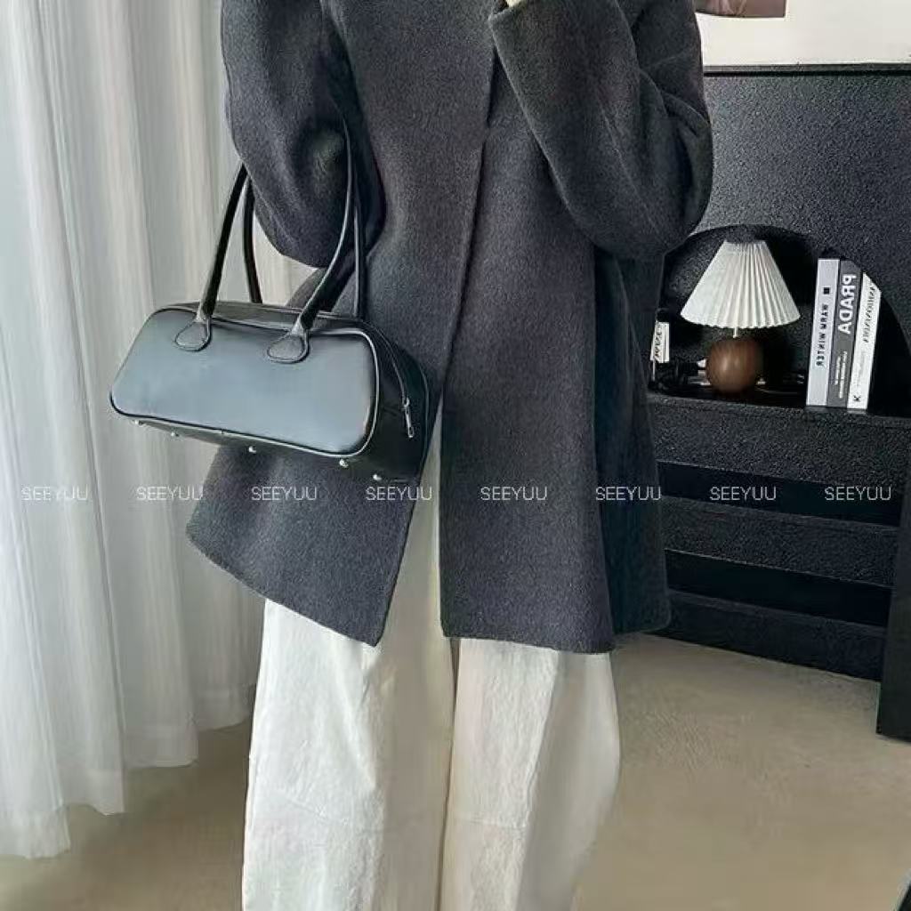 8815-31902 中长款圆领双面毛呢大衣自留毛呢外套