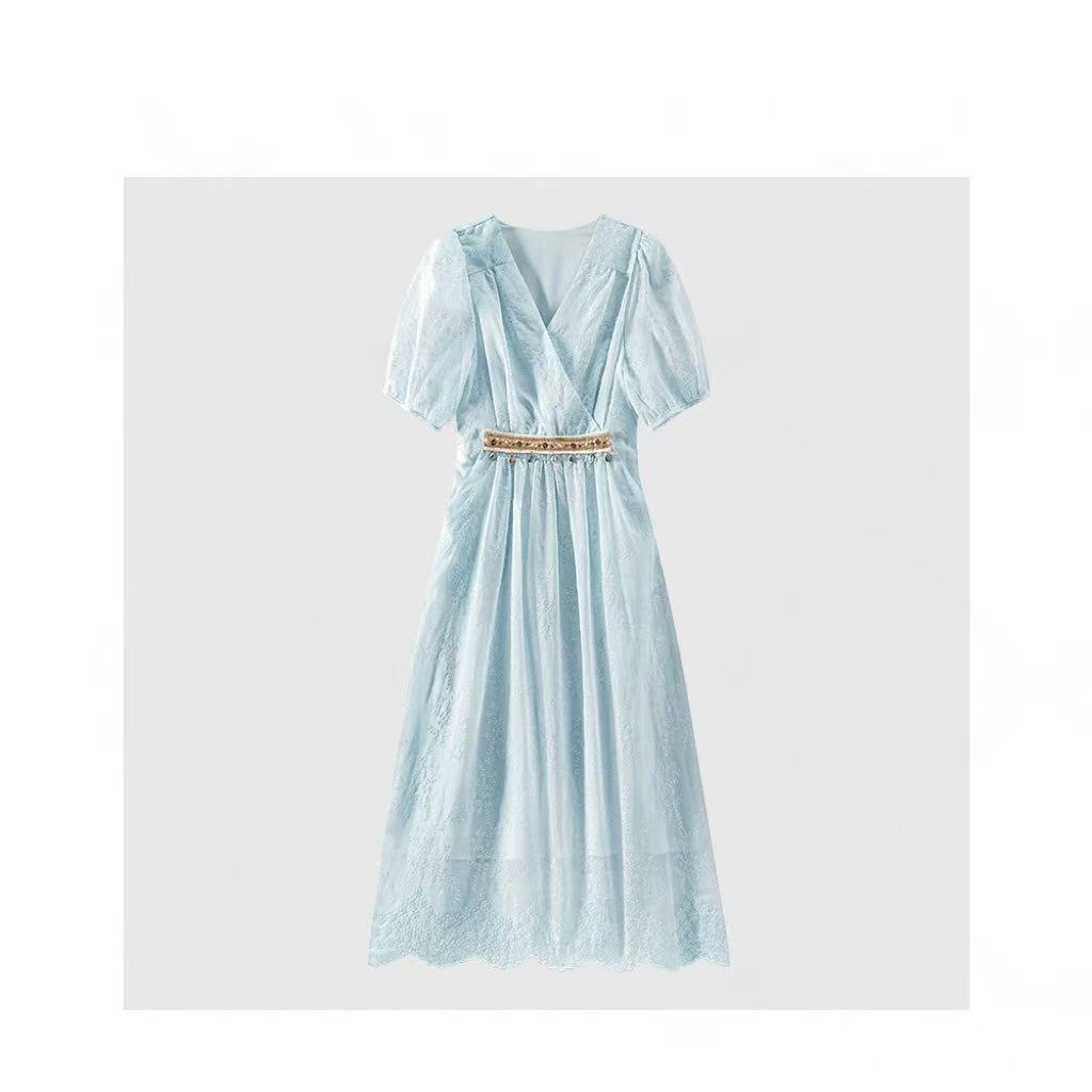 显瘦连衣裙收腰夏季蕾丝轻奢时尚法式优雅气质6629