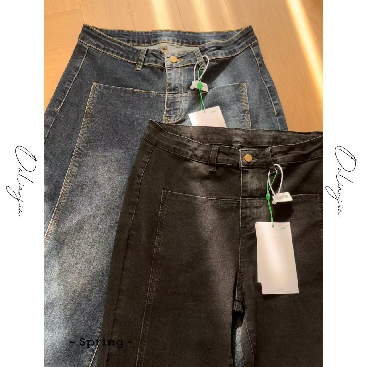 晶咕佳佳【明线烟管】通勤高腰显瘦牛仔裤时尚休闲百搭复古设计感