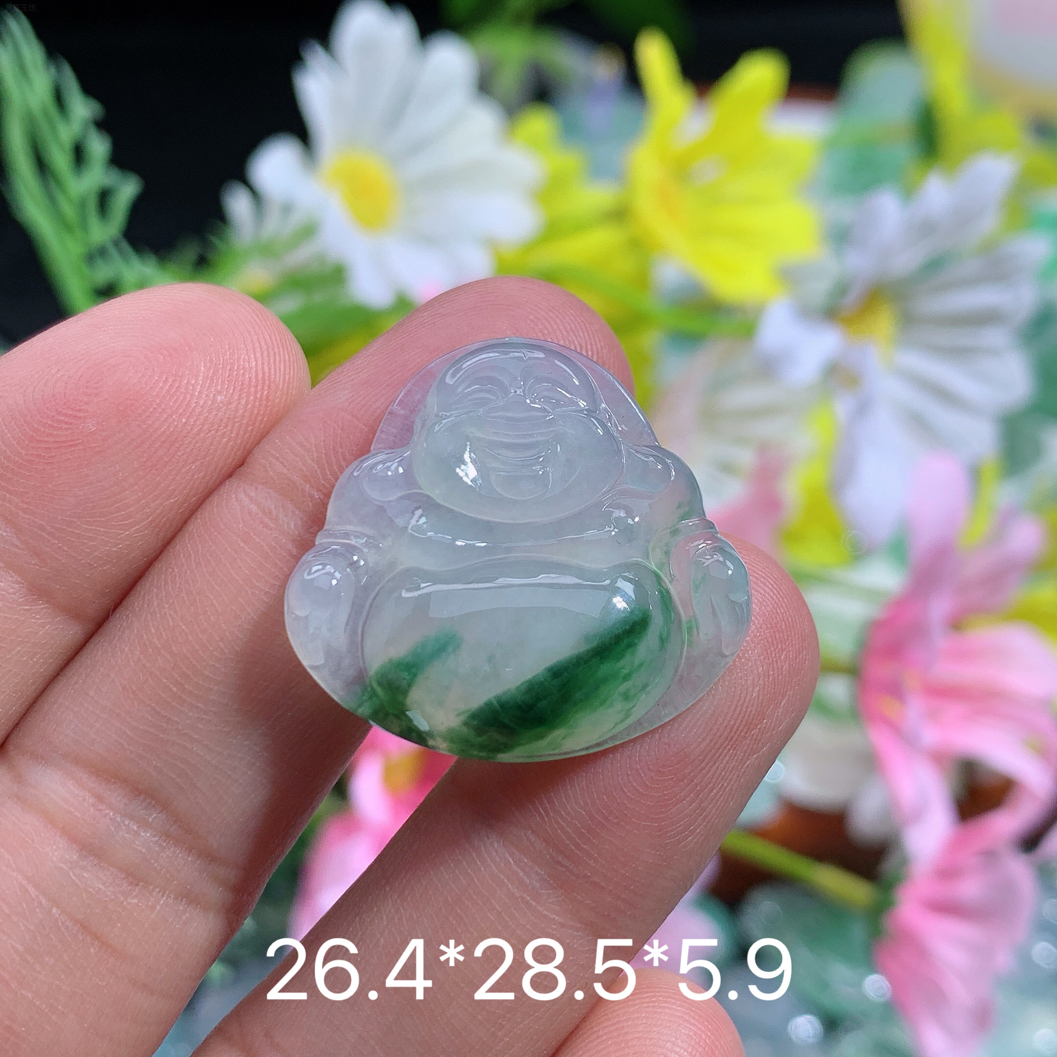 缅甸翡翠冰种飘花一刀切佛公雅百搭时尚轻奢上等翡翠珠宝首饰玉佛