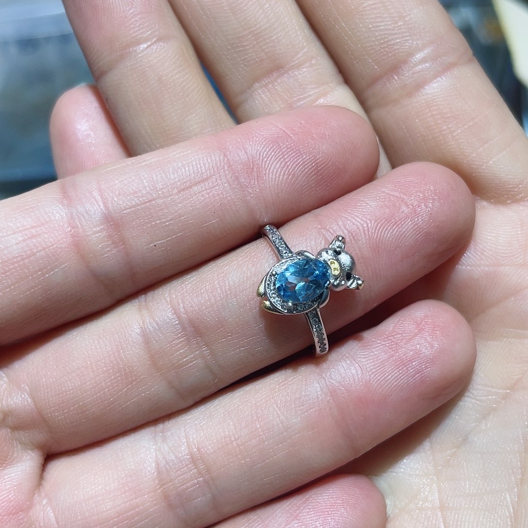托帕石戒指银S925镶嵌