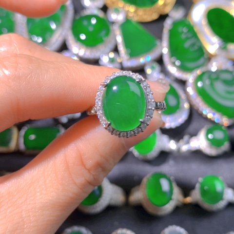 翡翠戒指未镶嵌天然翡翠满色戒指