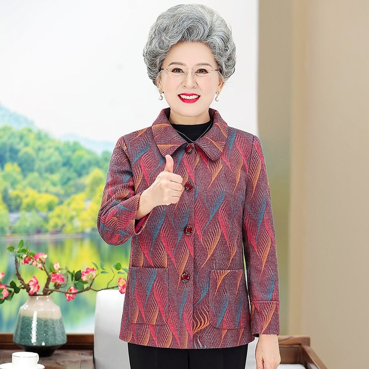 时尚中老年中老年女装大码高贵秋季口袋女装奶奶秋装衬衫外套
