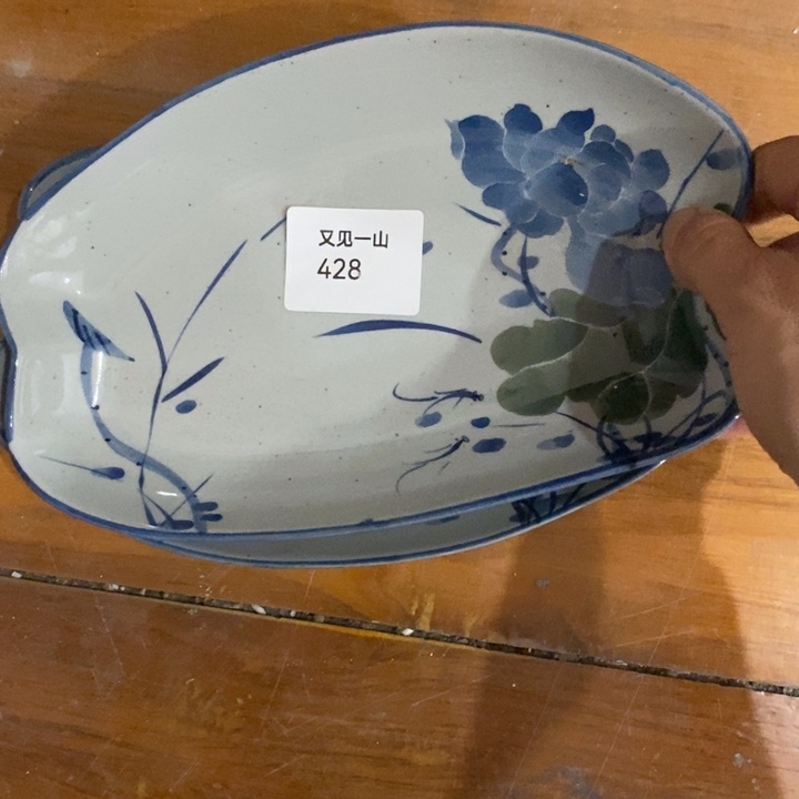 青花瓷景德镇手绘荷花异形盘子