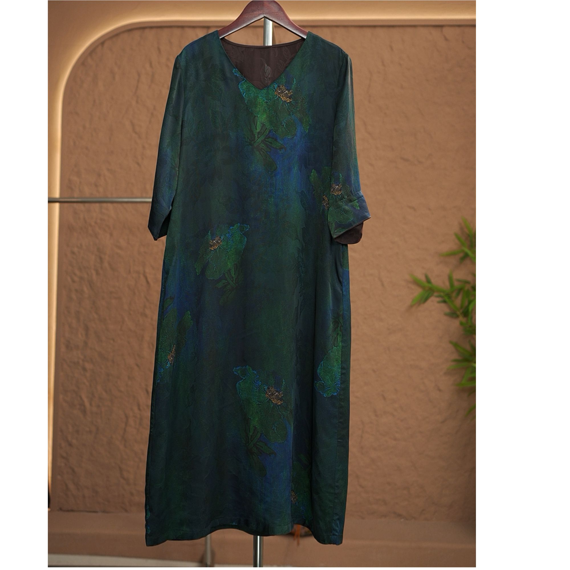 Y68226款新中式套头原创做旧圆领印花民族风文艺连衣裙