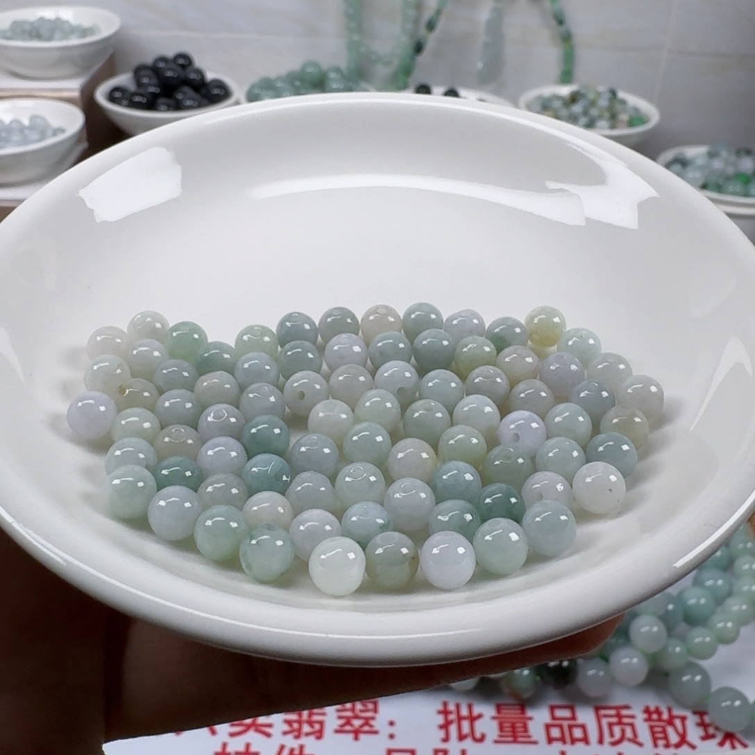 翡翠未镶嵌手链缅甸翡翠A货卡5.9，75颗