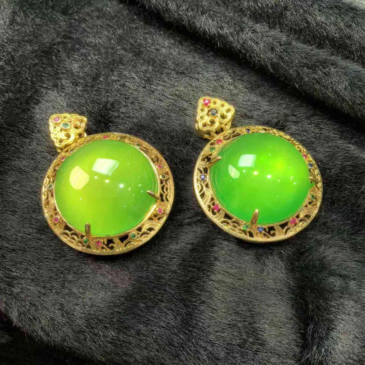 ST1833秦紫玛瑙圆蛋面绿吊坠-配麻花链-多样性只发一件