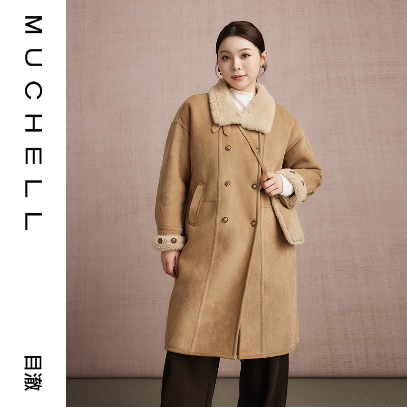 目澈MUCHELL秋季新款【云茸温襟】大码撞色皮毛一体外套MDS4WD8703