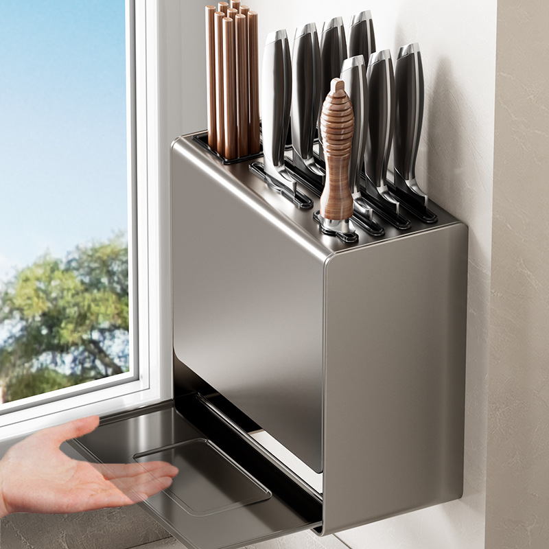 刀架筷子筒一体免打孔台面壁挂式厨房置物架筷笼篓盒具菜收纳