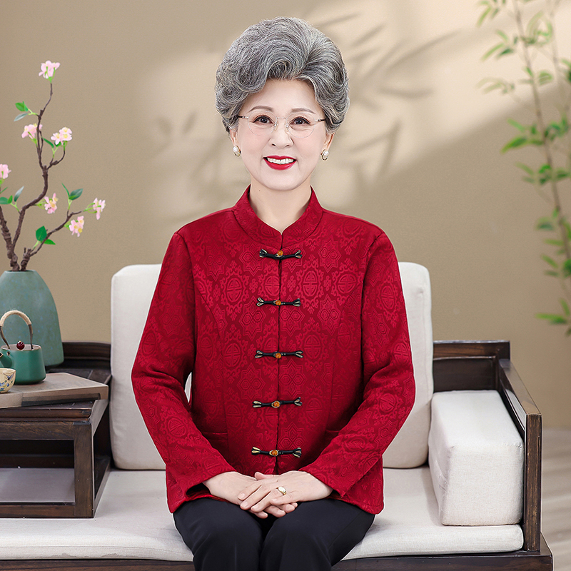 200斤老人衣服女装60岁胖妈妈长袖上衣老年人春秋装加绒T恤大码奶