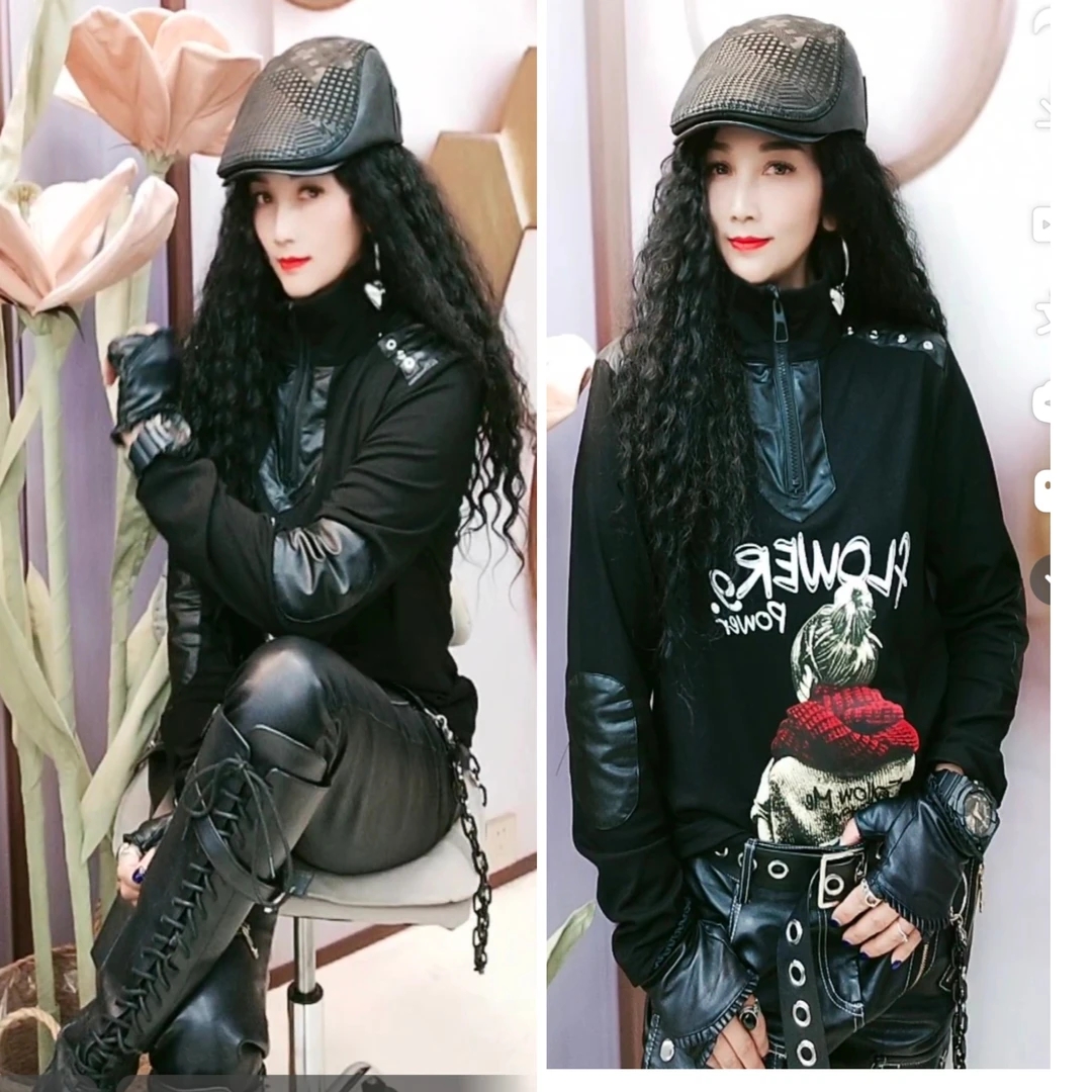 潮牌欧货新款冬季加绒黑色长袖T恤106款显瘦百搭网红洋气