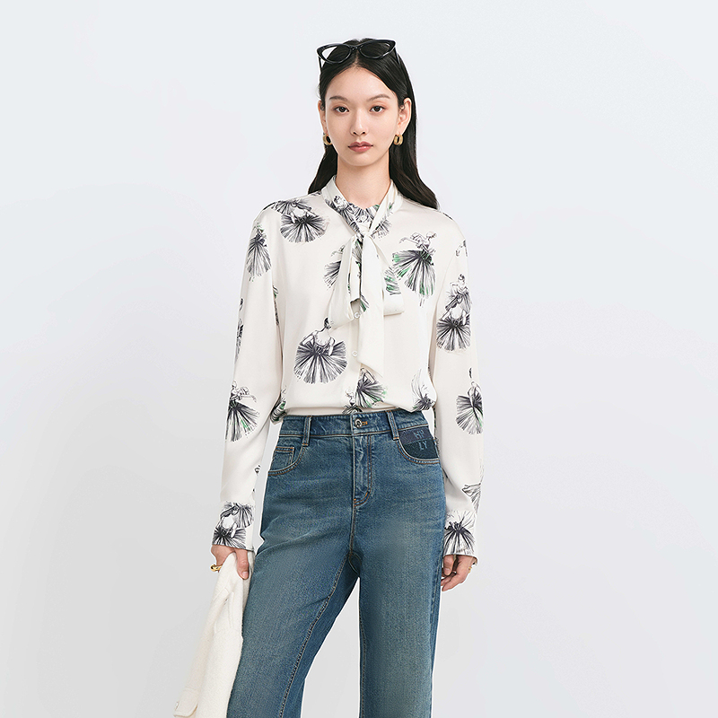 【商场同款】HPLY荷比俪冬新女印花可拆卸飘带领衬衫HME41630287