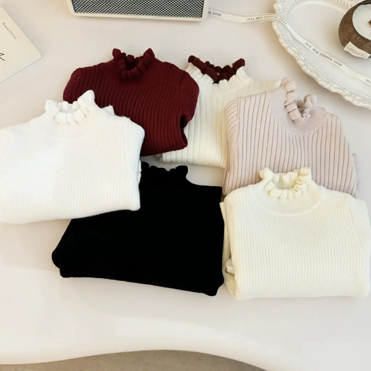 甜美女童新款宝宝上衣小女孩公主木耳边打底衫儿童针织衫可爱潮流