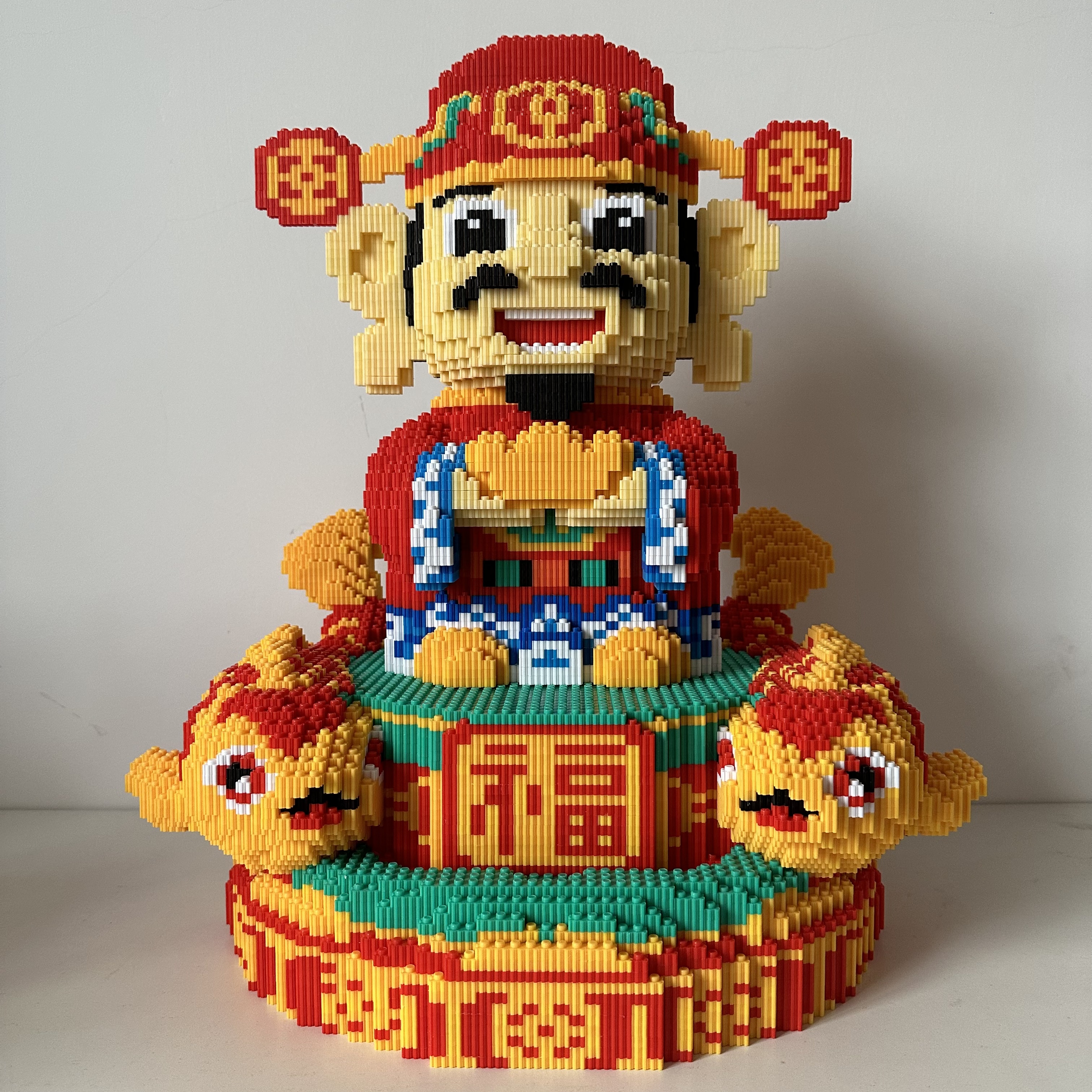 2025年财神金鱼颗粒拼装积木玩具开业礼物3D立体财神摆件