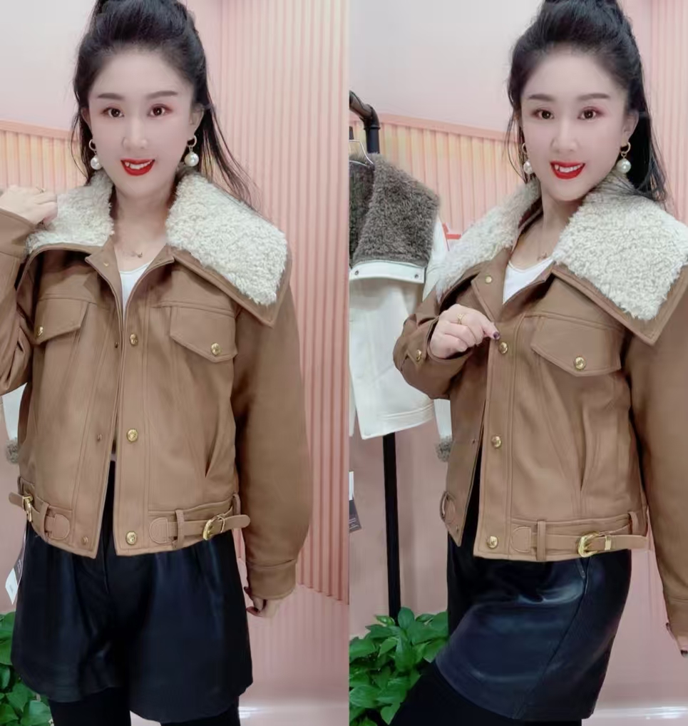 25016女厚款长袖直下摆秋季短款短外套翻领韩版百搭拼接