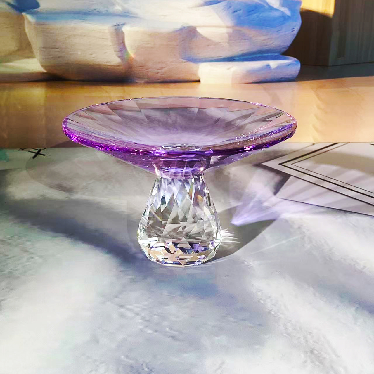 单只-轻奢K9水晶紫色果盘透明大气高颜值紫托盘水果盘