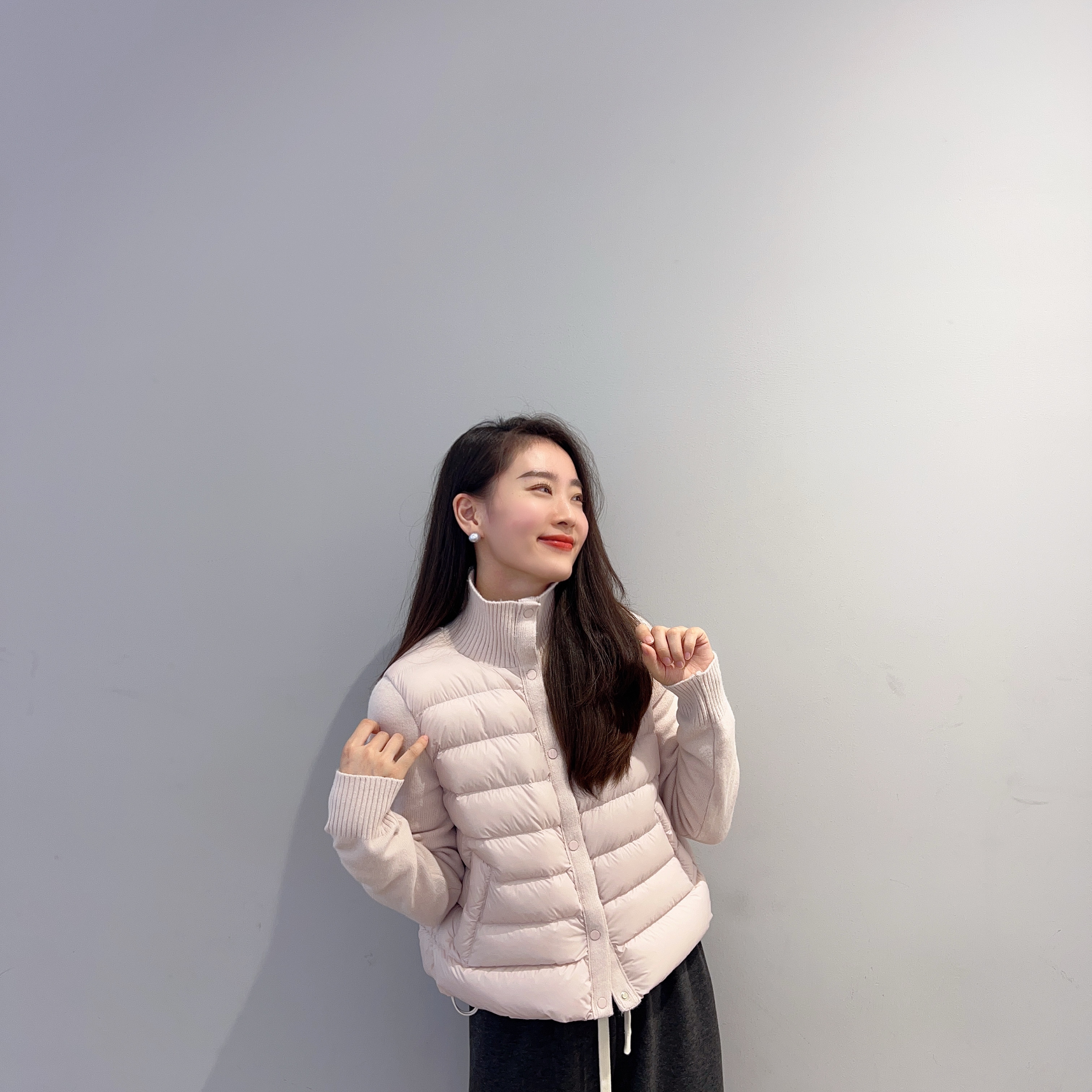 针织袖拼接羽绒服上衣冬装新款女装休闲百搭保暖立领显瘦外套5D12